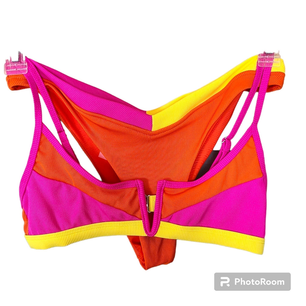 NWT Amazon 2 Piece Bikini Swimsuit Size Large Pink Colorblock Top Cheeky Bottoms